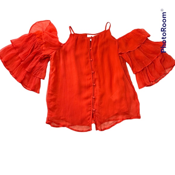 Anthropologie Maeve Zelda Open Shoulder Orange Blouse XSmall - Picture 9 of 9